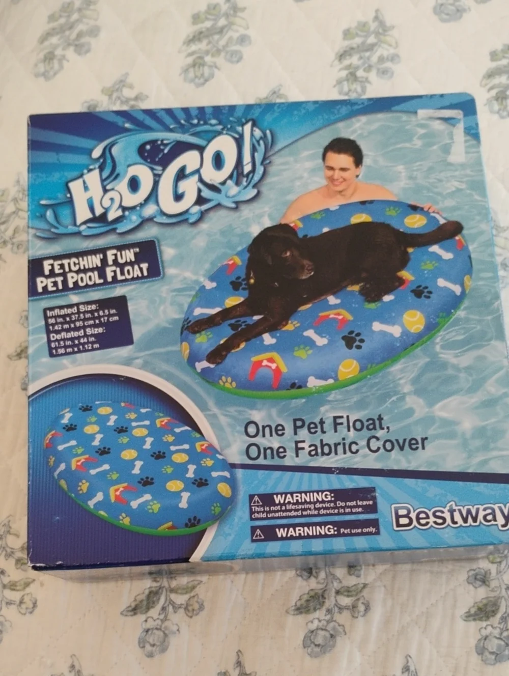 H2OGO! Fetchin' Fun Pet Pool Float, Blue/Multicolor Oval